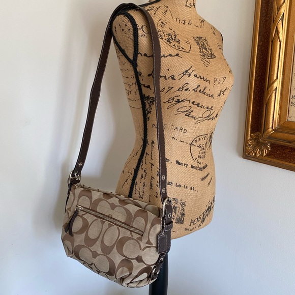 Coach Handbags - Coach F15068 Crossbody Canvas Signature Monogram Brown Khaki Two Way Purse